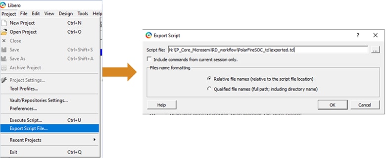 GUI to Export the Reference Design to a TCL script